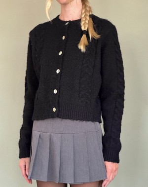 Women's Motel Rocks Abelia Cable Knit Cardigan Black | NEA527JN