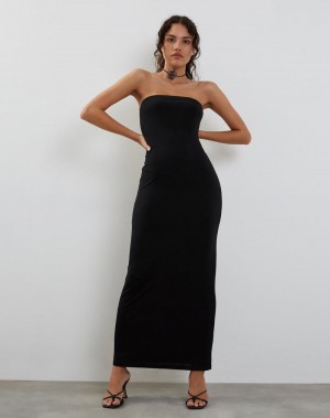 Women's Motel Rocks Annalise Bandeau Slinky Maxi Dress Black | QFL2624XE