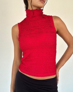 Women's Motel Rocks Arien Textured Mock Neck Vest Red | SAI5162MH