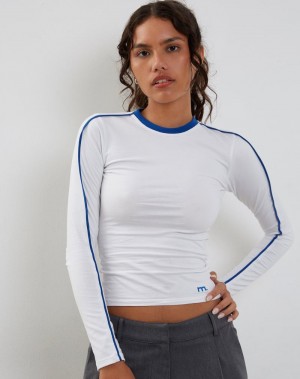 Women's Motel Rocks Bonija Long Sleeve T Shirts White Deep Blue | LBF6245EA