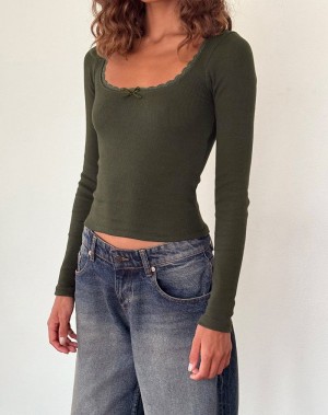 Women's Motel Rocks Bovita Long Sleeve Ribbed T Shirts Green | KIL4665KQ