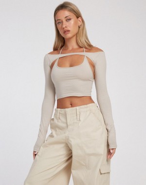 Women's Motel Rocks Brandy Long Sleeve Cropped Tops White | UHU8256ZO