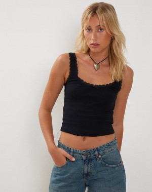 Women's Motel Rocks Carillo Lace Trim Top Vest Black | DYA1574WS