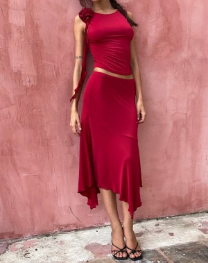 Women's Motel Rocks Cinta Low Rise Midi Skirts Red | IDM524VM