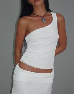 Women's Motel Rocks Cochise Seam Detail One Shoulder Mesh Vest White | FHY557PG