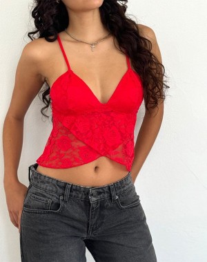 Women's Motel Rocks Cojira Lace Butterfly Vest Red Rose | ZQK1966NP