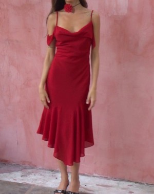 Women's Motel Rocks Dansya Midi Chiffon Midi Dress Red | YAF939ZF