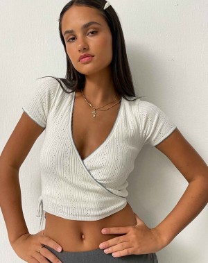 Women's Motel Rocks Delilah Wrap Cropped Tops White | OFG3942VB