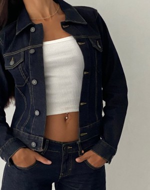 Women's Motel Rocks Fitted Denim Jackets Dark Blue | LIF1075XB