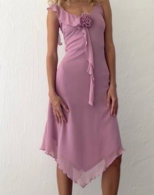 Women's Motel Rocks Jenani Rosette Ruffle Midi Dress Light Purple | MGE2570FH