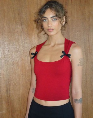 Women's Motel Rocks Jiniso Cropped Tops Red Black | ATZ5467VY