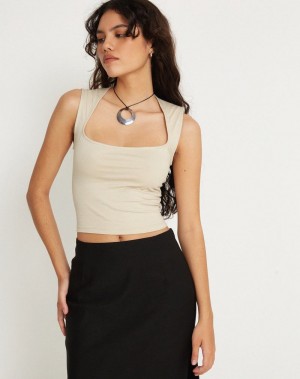 Women's Motel Rocks Jinsu Cropped Tops Beige | WOI267VW