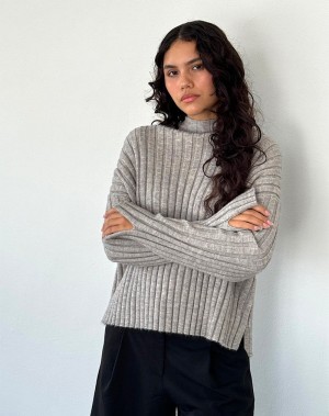 Women's Motel Rocks Judah Oversized Chunky Rib Knit Jumpers Light Grey | XFJ5067LC