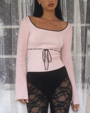 Women's Motel Rocks Juhye Knitted Long Sleeve T Shirts Pink Black | ESU3329NH