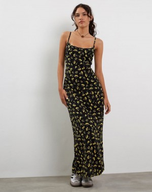 Women's Motel Rocks Kafka Maxi Dress Black Yellow | NJX3316ZD