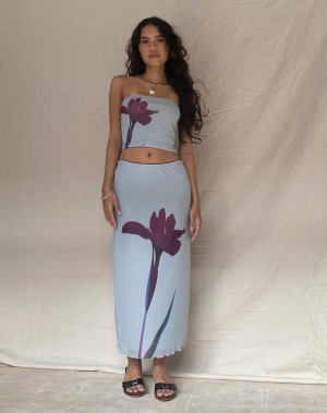 Women's Motel Rocks Lassie Midi Skirts Blue Purple | XZW822QP