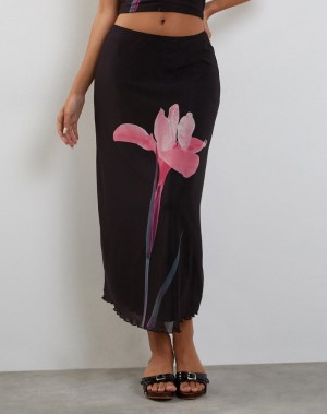 Women's Motel Rocks Lassie Midi Skirts Black Pink | TNC9521RJ