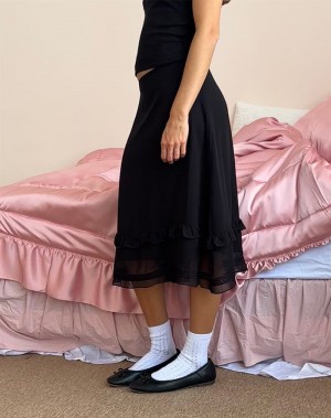 Women's Motel Rocks Lenuta Chiffon Midi Skirts Black | LKC2032OI