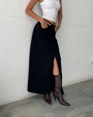 Women's Motel Rocks Low Rise Maxi Denim Skirt Black | UZA4476NE