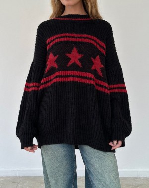 Women's Motel Rocks Lulees Oversized Jumpers Black Red | LQY860IG