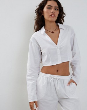 Women's Motel Rocks Lyse Super Cropped Shirt Cropped Tops White | STV829JW