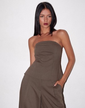 Women's Motel Rocks Mairi Longline Bandeau Grey Brown | KXJ230TU