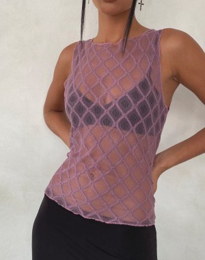 Women's Motel Rocks Maloe Lace Patterned Tank Top Purple | GTS128JC