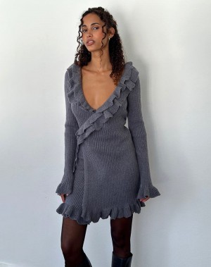 Women's Motel Rocks Marianna Long Sleeve Knitted Mini Dress Dark Grey | MUS8839BM