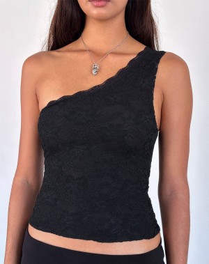 Women's Motel Rocks Moira One Shoulder Lace Vest Black | NJR9632FI