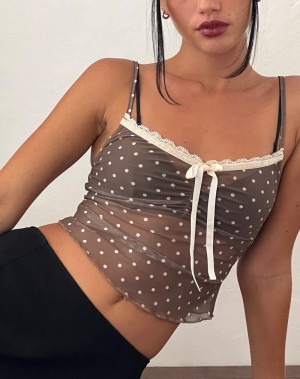 Women's Motel Rocks Norde Cami Cropped Tops Brown White | KCQ3676UY