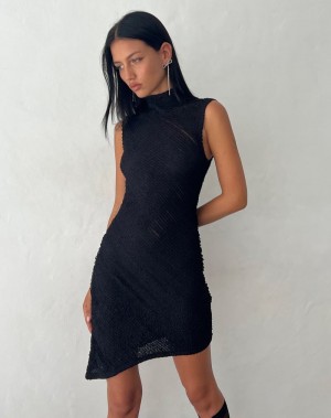 Women's Motel Rocks Ottilie Textured Asymmetric Mini Dress Black | ODB4011XA