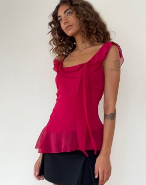 Women's Motel Rocks Piro Ruffle Longline Vest Red | YAW10097LY