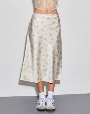 Women's Motel Rocks Piya Midi Skirts White Rose | LHI6579OE