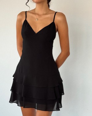 Women's Motel Rocks Riasi Ruffle Mini Dress Black | HQW1004ZU