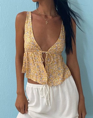 Women's Motel Rocks Rolia Tie Front Top Vest Yellow | AYM9864QZ