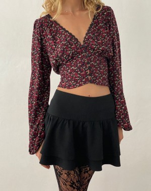 Women's Motel Rocks Rosani Long Sleeve Blouse Dark Red Black | ION3782ES