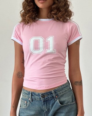 Women's Motel Rocks Salda Sporty Tee T Shirts Pink White | VGG771WU