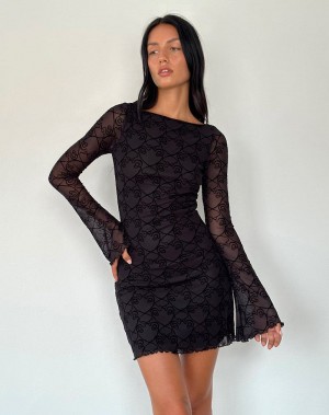 Women's Motel Rocks Sevila Long Sleeve Mini Dress Black | TRC2930GN