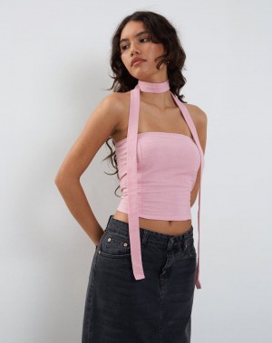 Women's Motel Rocks Shaloe And Scarf Set Cropped Tops Pink | RLA6827TT