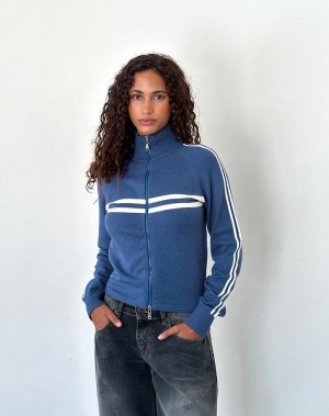 Women's Motel Rocks Talisa Sporty Zip Through Jackets Navy White | RMU8140FD