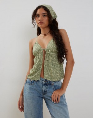 Women's Motel Rocks Tezza Tie Front Cami Tank Top Green | LVJ2656DM