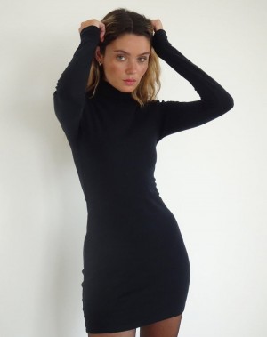 Women's Motel Rocks Yrion Turtle Neck Bodycon Mini Dress Black | CNE451ZB