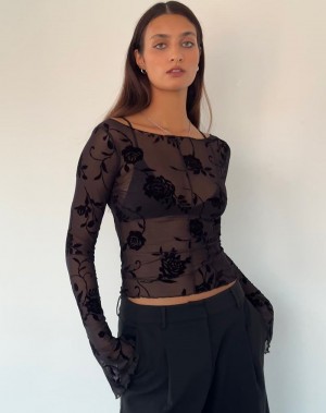 Women's Motel Rocks Zerlin Unlined Long Sleeve Blouse Black Rose | DYQ8992LA