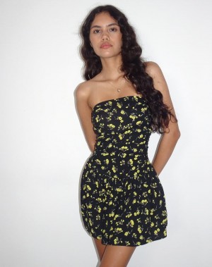 Women's Motel Rocks Zhao Bandeau Mini Dress Black Yellow | BEM3422UC