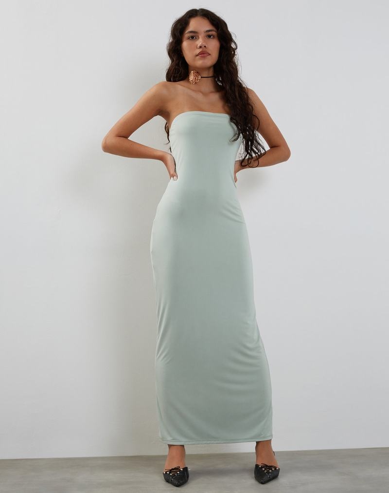 Women's Motel Rocks Annalise Bandeau Slinky Maxi Dress Light Blue | BOP93100MU