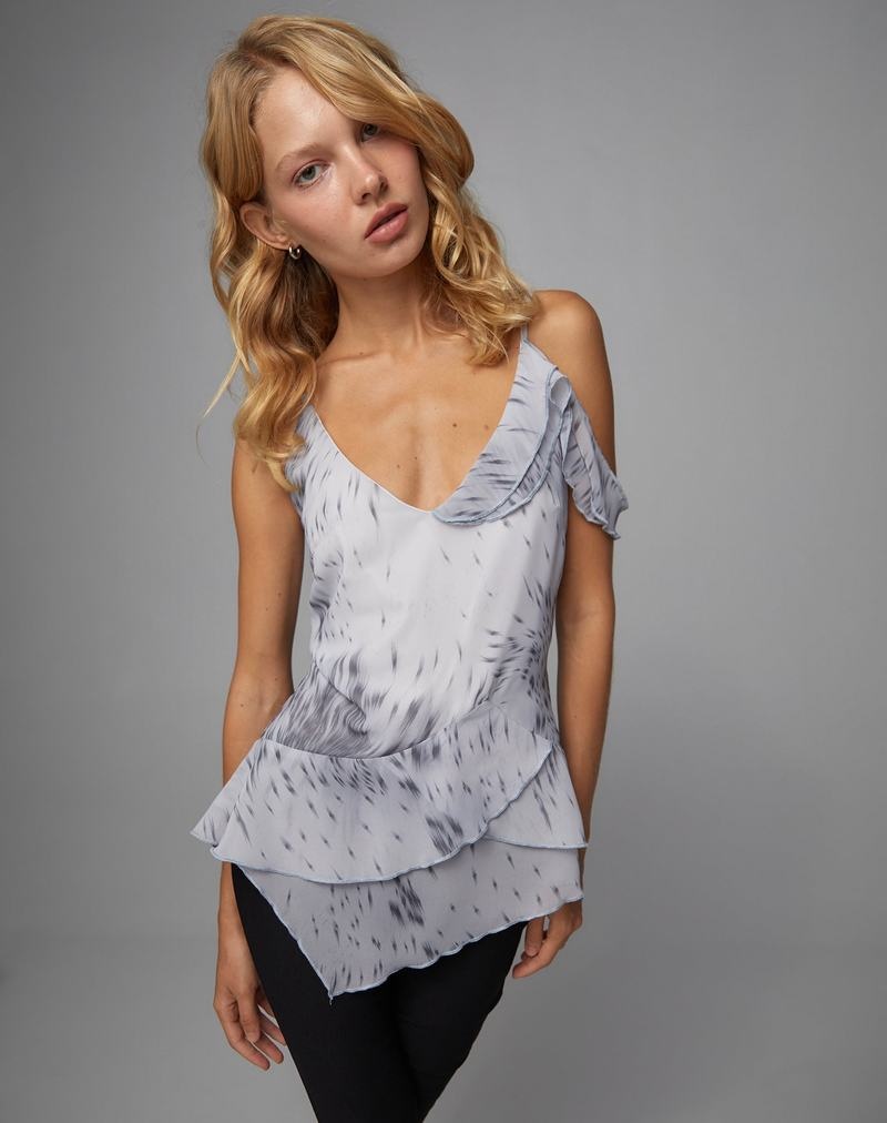 Women's Motel Rocks Aurel Waterfall Ruffle Cami Tank Top White | ASZ2741RA