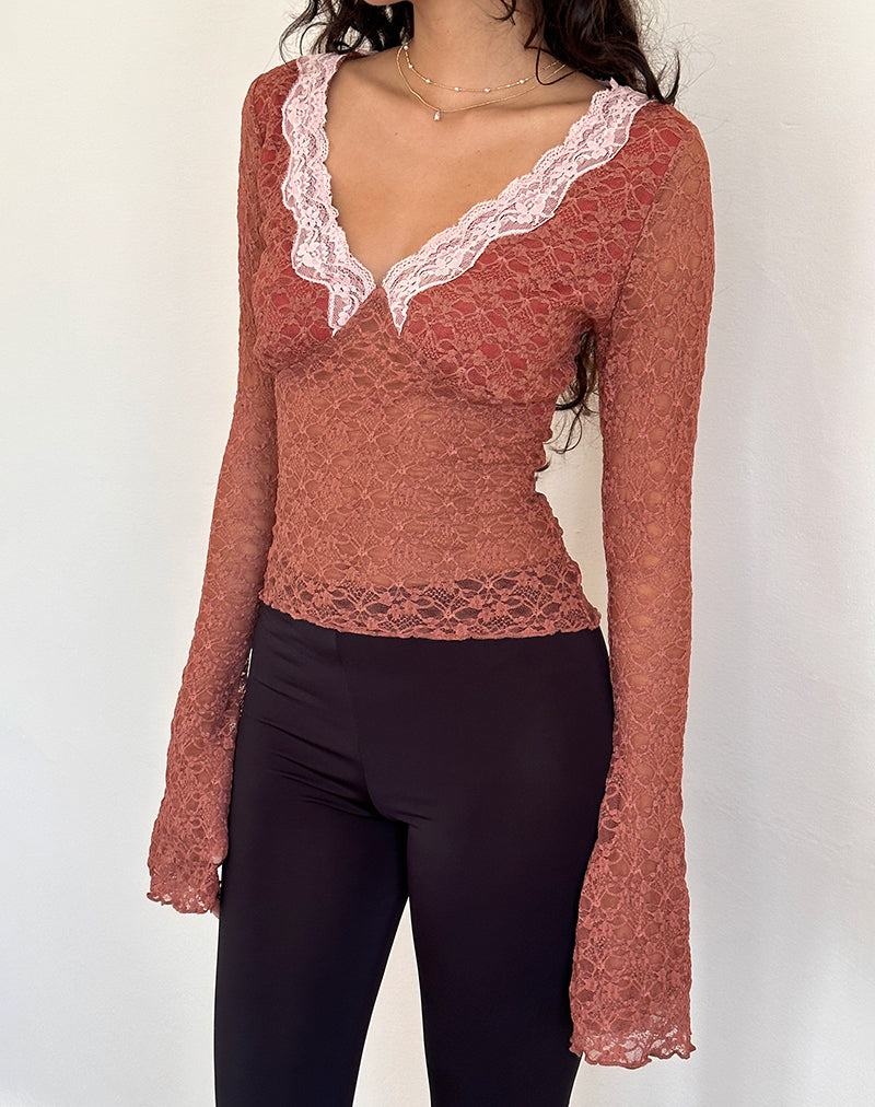 Women's Motel Rocks Chantal Long Sleeve Lace Blouse Orange Rose | EHE8677HK