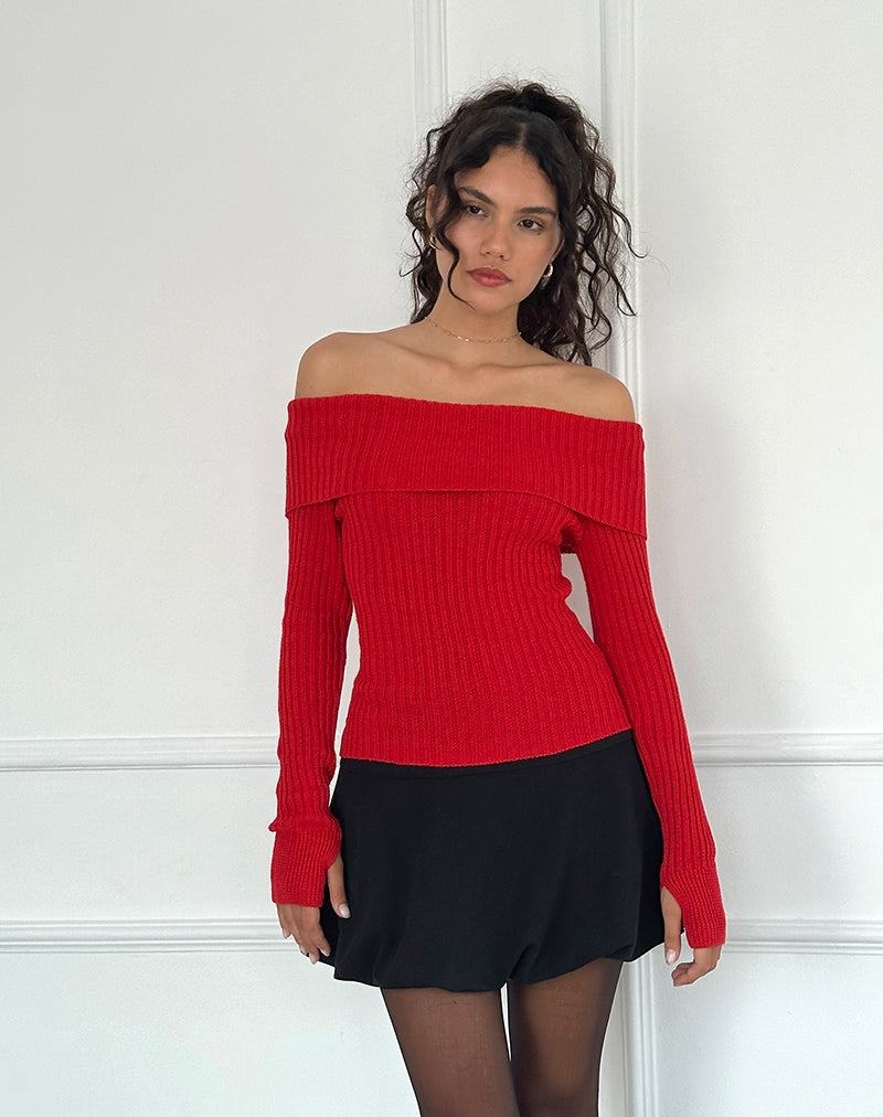 Women\'s Motel Rocks Circe Off-shoulder Long Sleeve Knit Top Jumpers Red | DCL4788JE