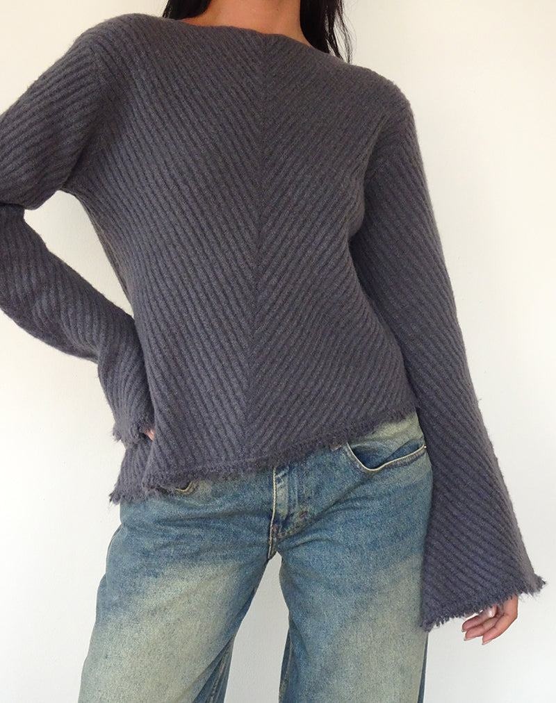 Women's Motel Rocks Fergie Asymmetric Knit Jumpers Blue Grey | YLB5528ZE