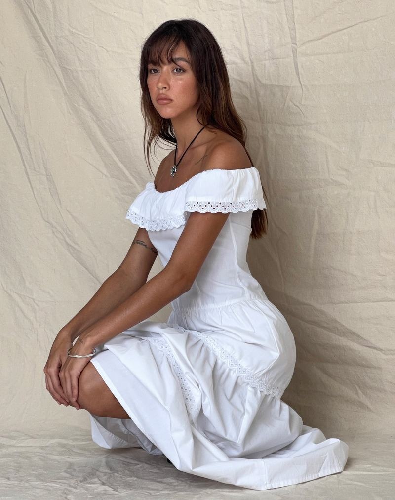 Women's Motel Rocks Helpa Tiered Bardot Maxi Dress White | QAV3250VR